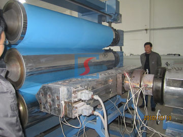 Three Roll Calender Plastic Sheet Extrusion Line , PVC Plastic Roof Sheet Extrusion Machine